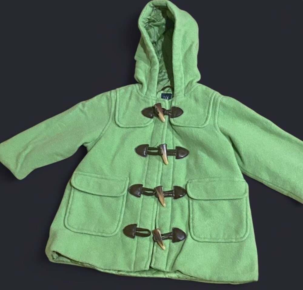 Baby Gap Toddler Green Wool Blend Hooded Toggle Duffle Pea Coat 2T